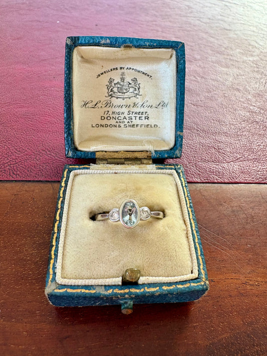 Very Sweet 9ct White Gold, Aquamarine and Diamond Ring