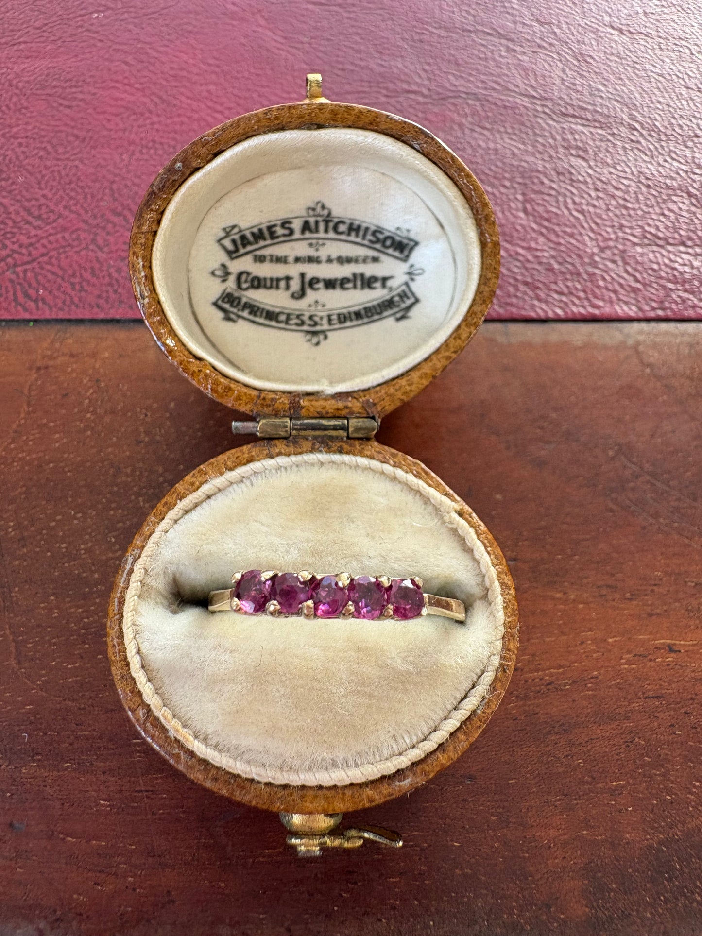 Gorgeous Vintage 9ct Gold Ruby Five Stone Ring