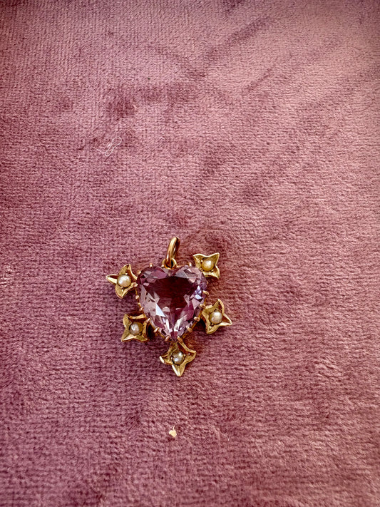 Gorgeous Early 20th Century 9ct Gold Amethyst and Split Pearl Pendant