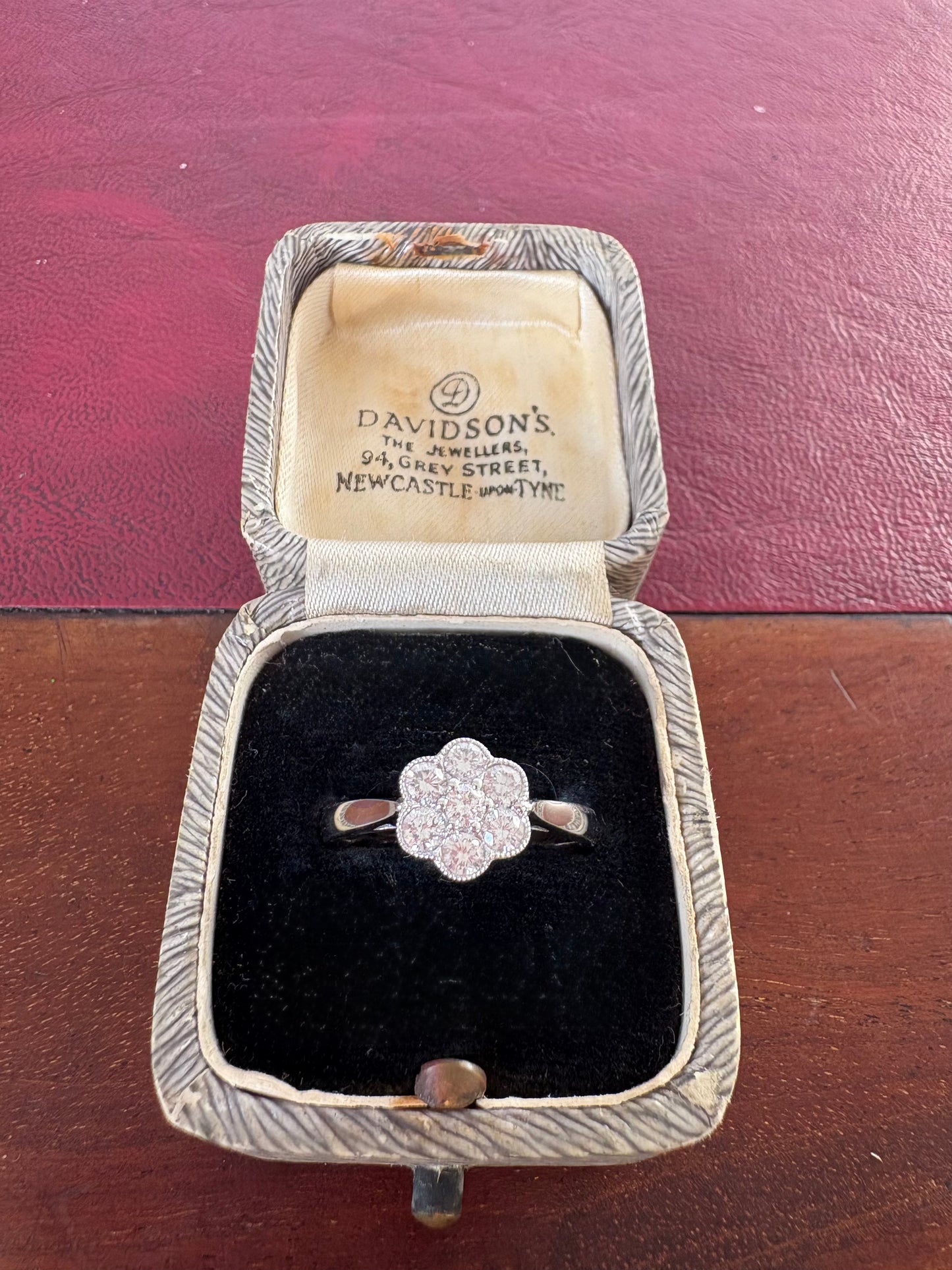 Pretty Modern Platinum and Diamond Cluster Ring