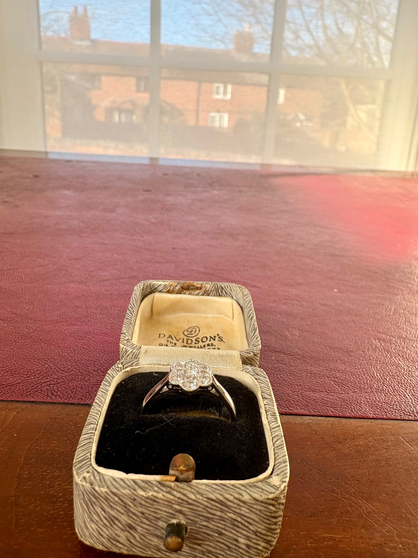 Pretty Modern Platinum and Diamond Cluster Ring