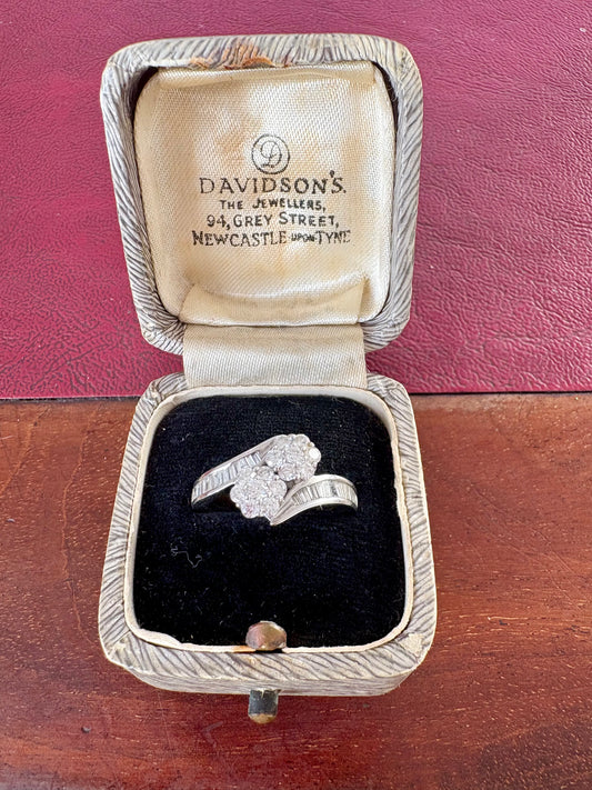 Pretty 14ct White Gold and Diamond Double Cluster Ring