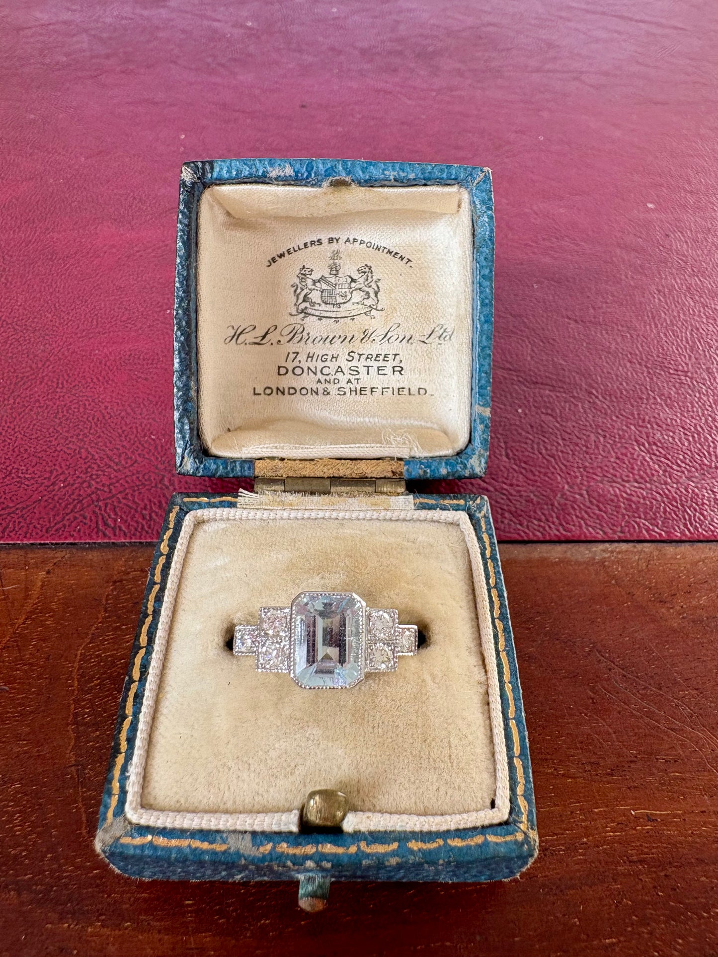 Stunning Art Deco Style Platinum, Aquamarine and Diamond Ring