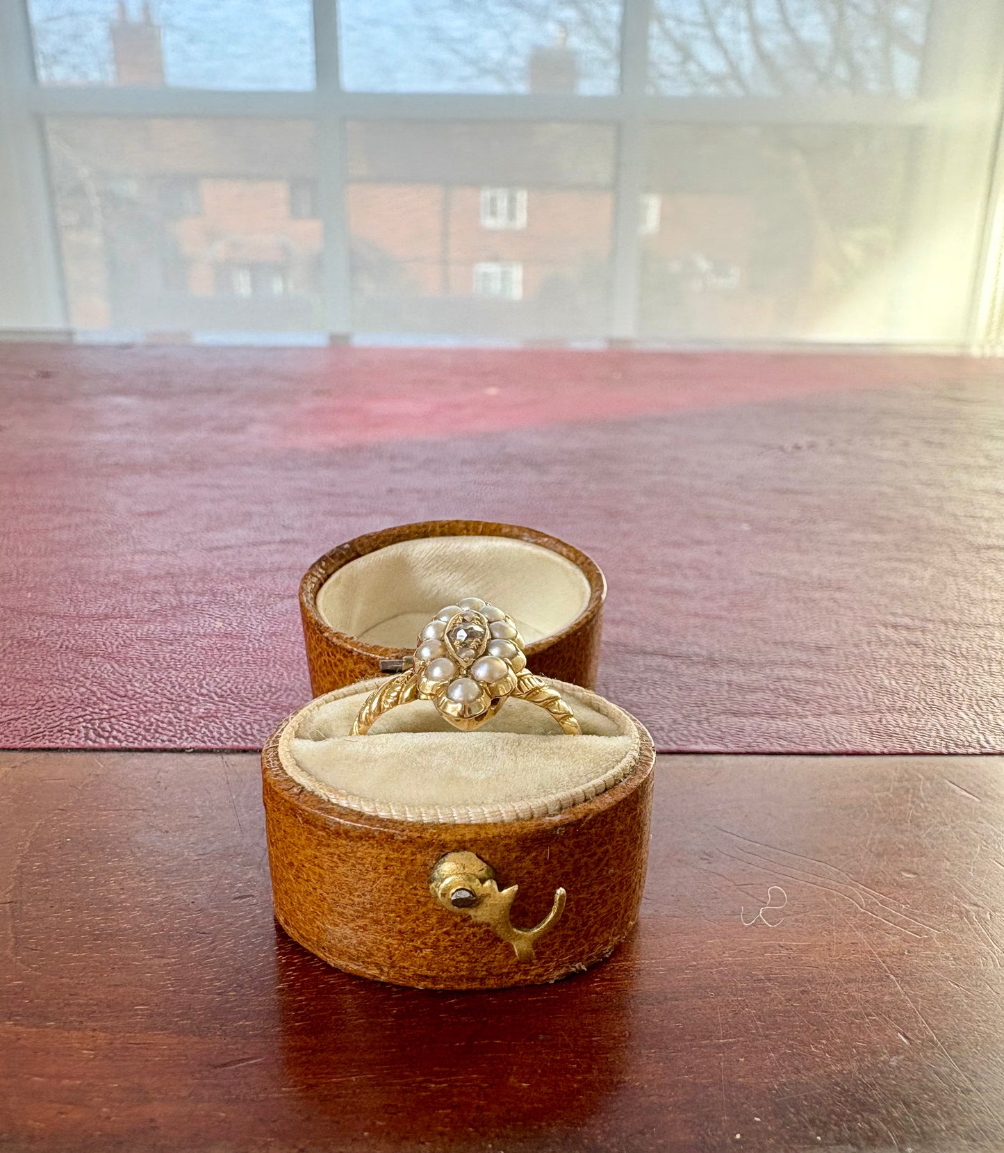 Stunning Victorian 15ct Gold Pearl and Diamond Navette Ring