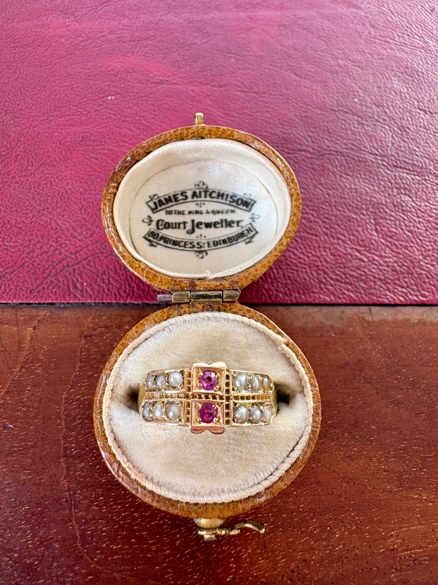 Very pretty Late Victorian 15ct Gold, Ruby and Split Pearl Ring