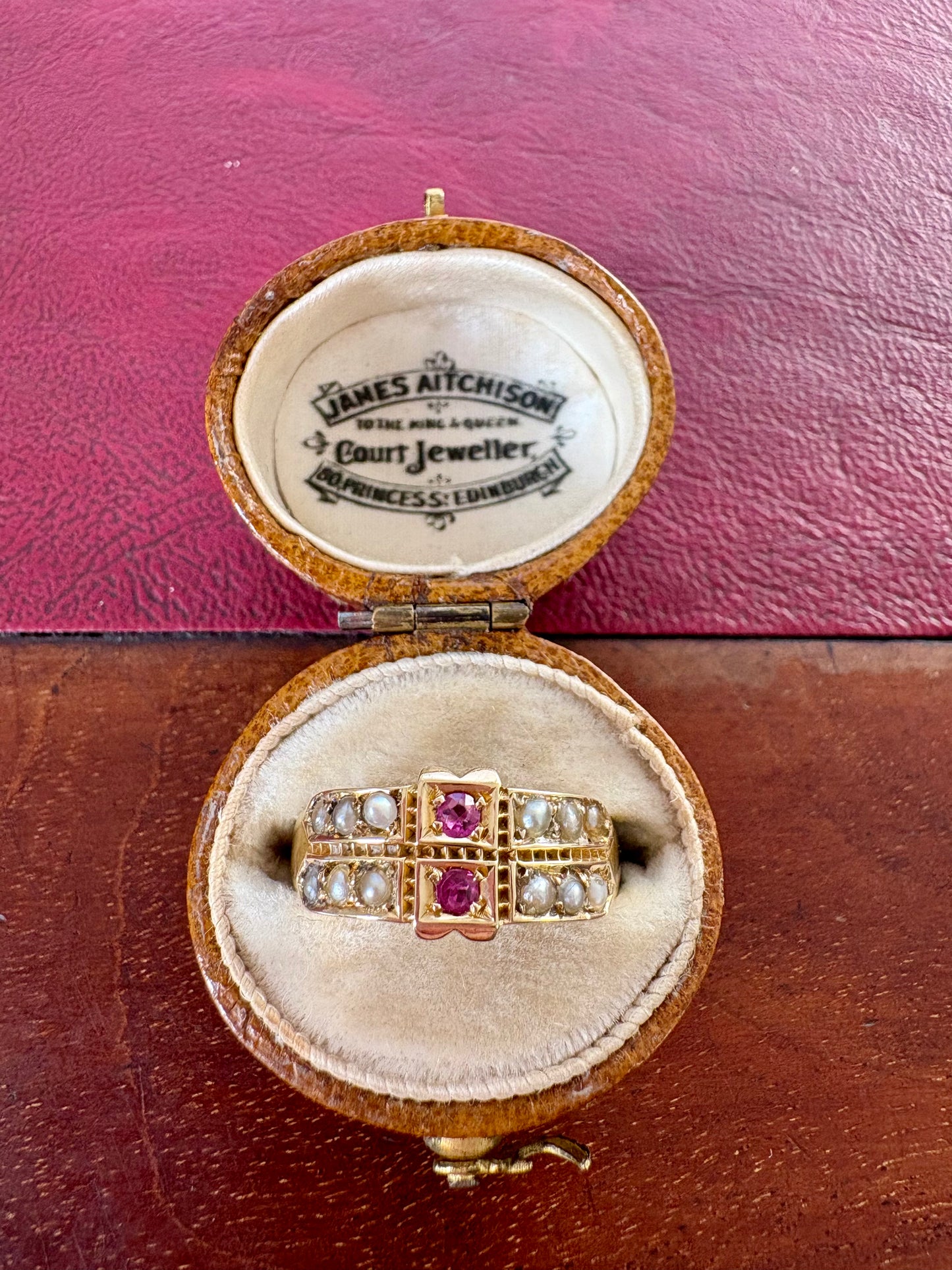 Very pretty Late Victorian 15ct Gold, Ruby and Split Pearl Ring