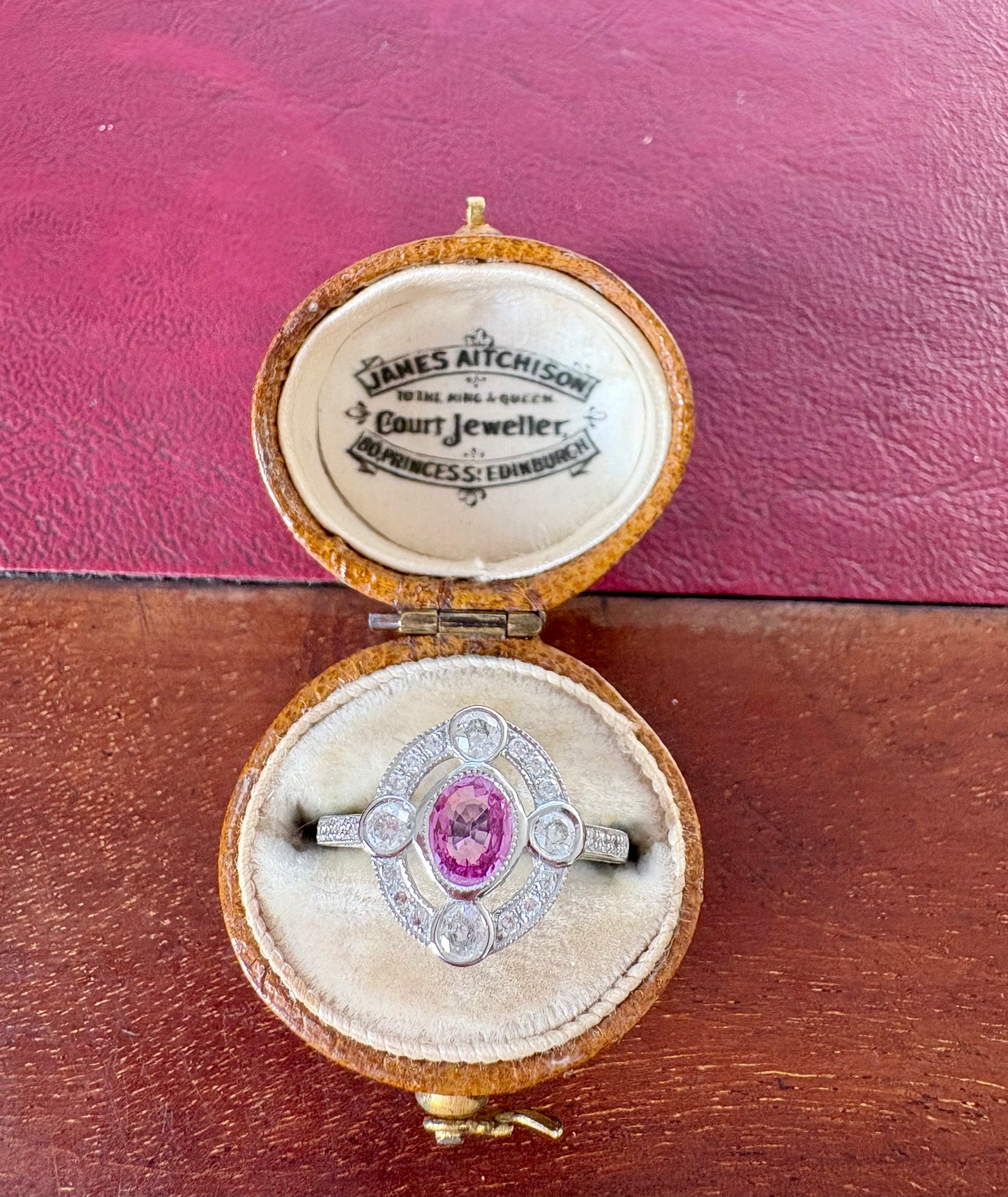 Gorgeous Modern Platinum, Pink Sapphire and Diamond Ring