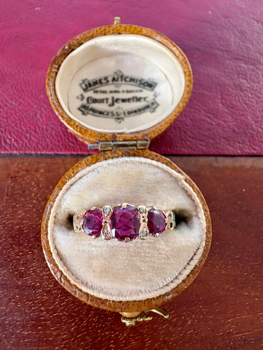 Pretty 9ct Gold Ruby and Diamond Three Stone Ring