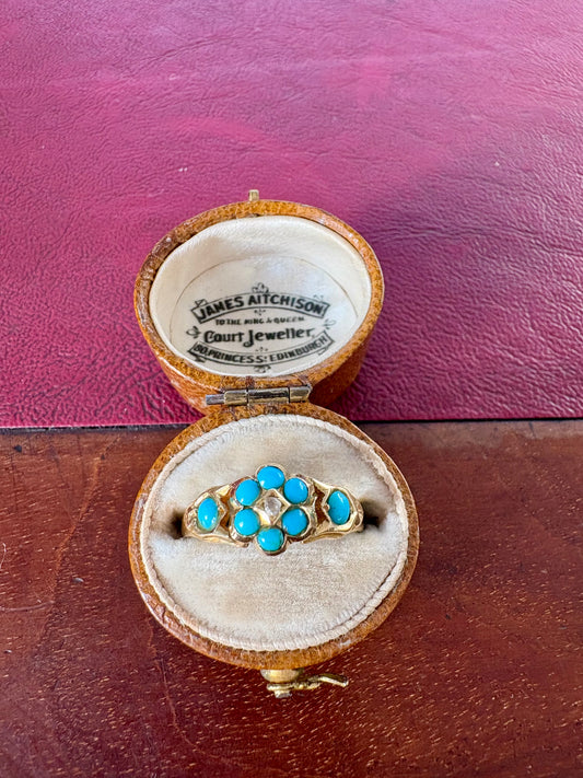 Lovely Victorian 18ct Gold, Turquoise and Diamond Ring