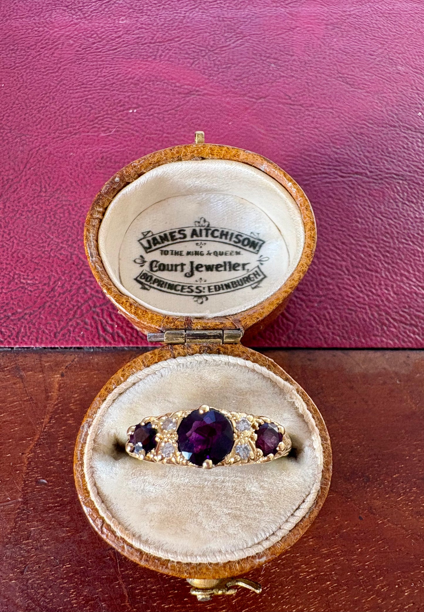 Gorgeous Mid 20th Century 18ct Gold, Amethyst and Diamond Ring