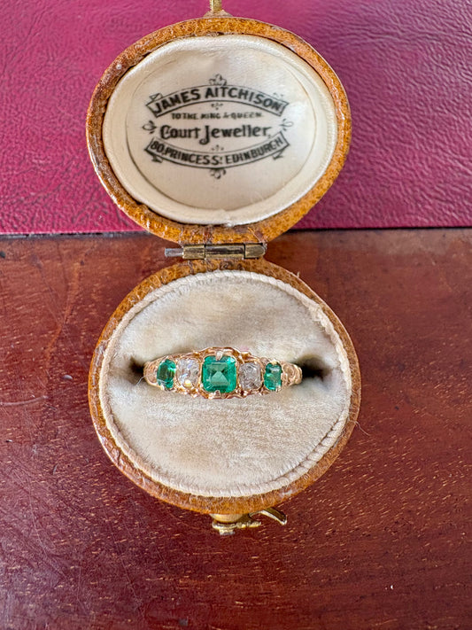Stunning Late 19th Century Gold, Emerald and Diamond Ring