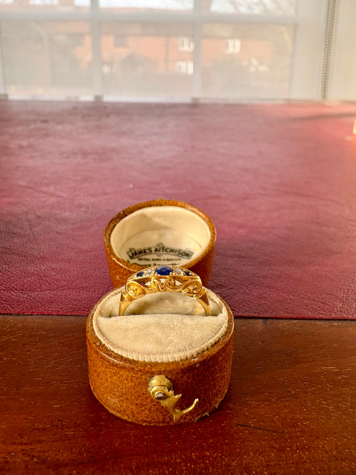 A lovely Early 20th Century 18ct Gold, Blue Sapphire and Diamond Five Stone Ring