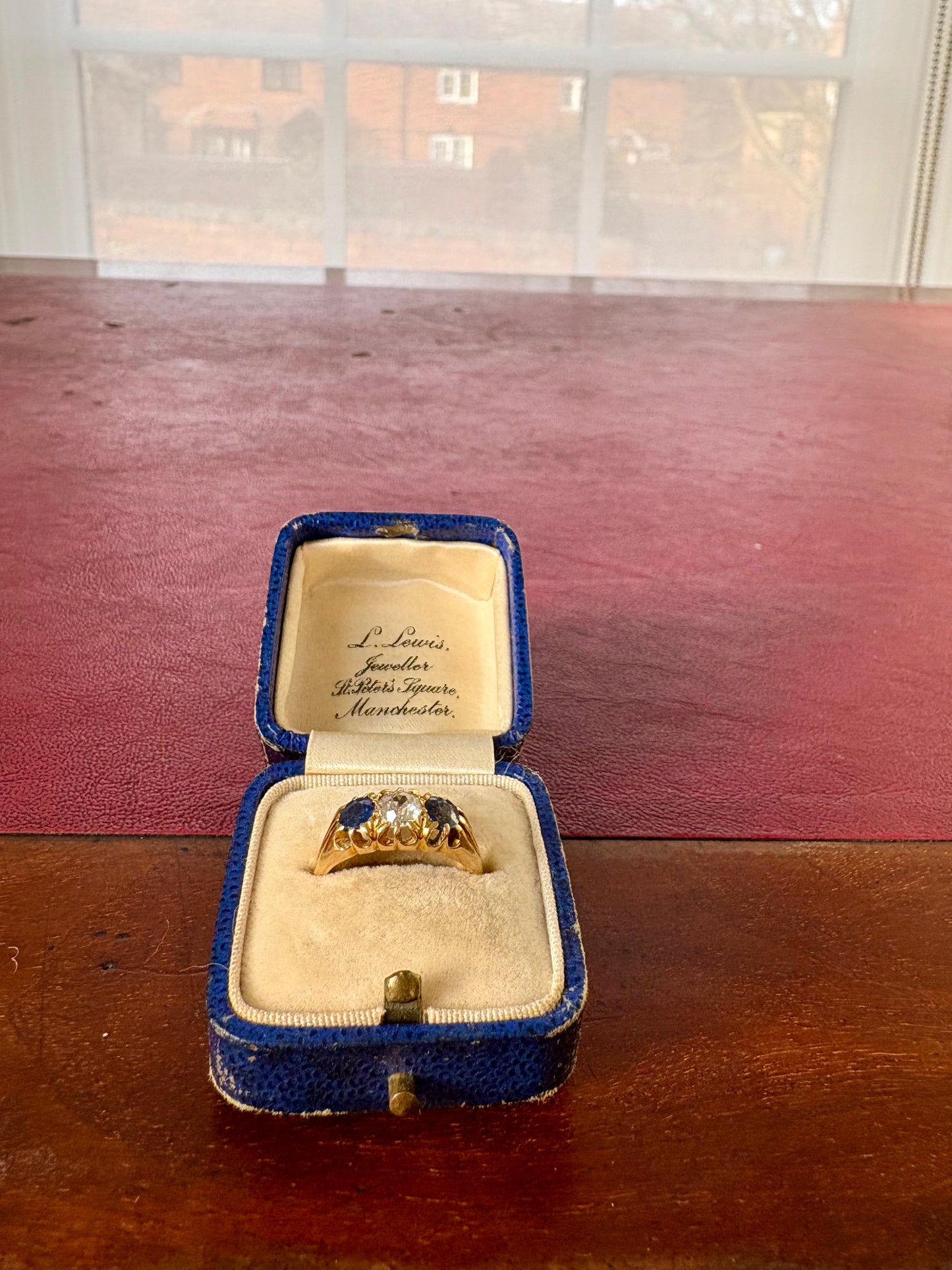 Gorgeous Victorian 18ct Gold, Blue Sapphire and Diamond Three Stone Ring