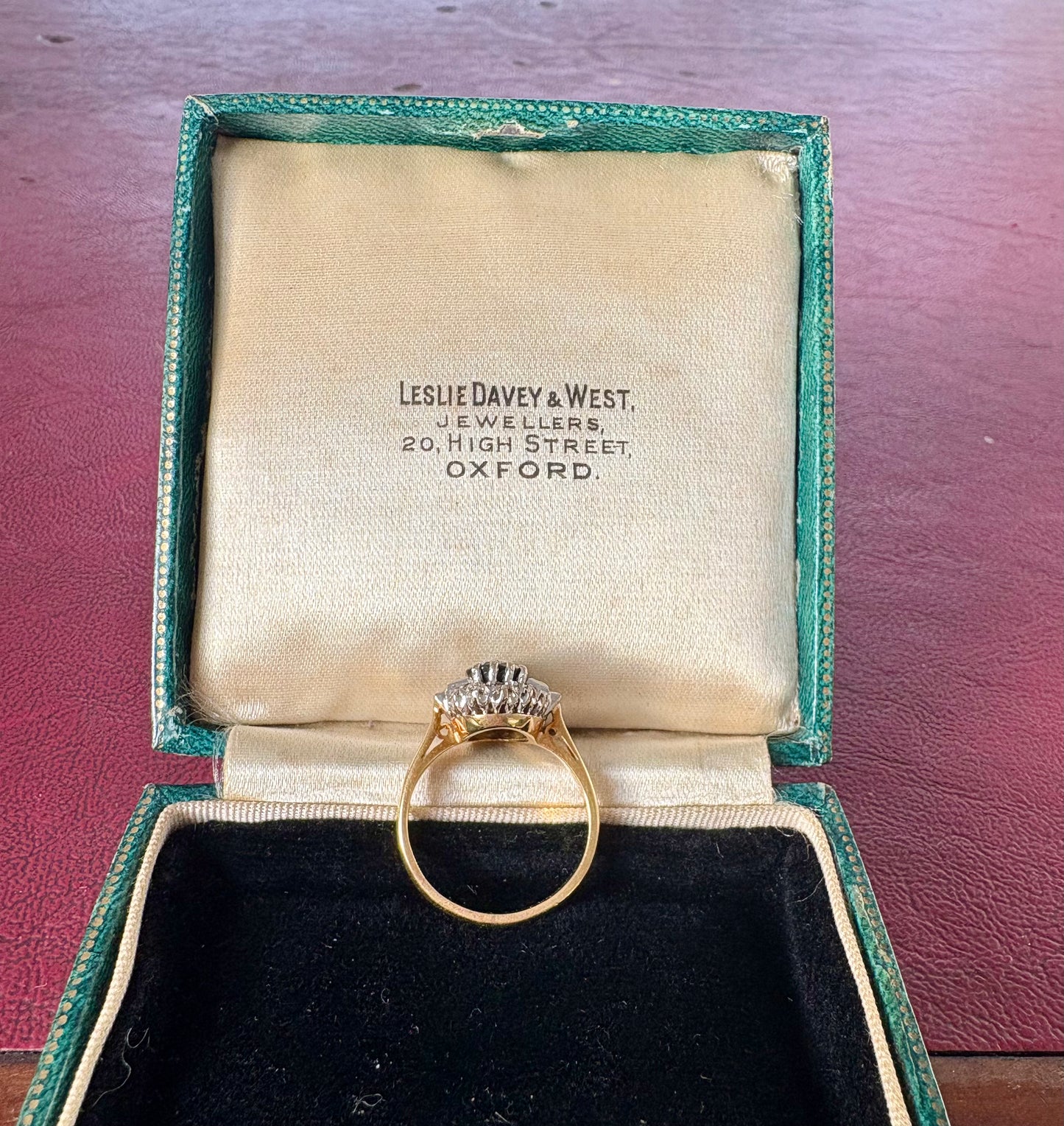 A Very Gorgeous 18ct Gold, Dark Green Sapphire and Diamond Cluster Ring