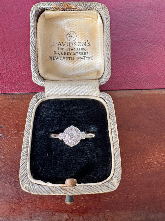 Lovely Modern Platinum and Diamond Cluster Ring