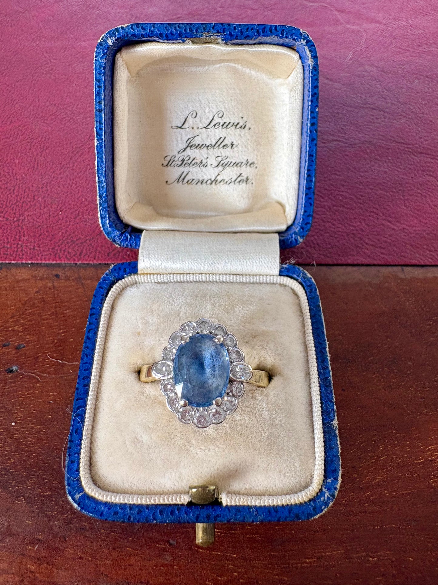 Absolutely Gorgeous Edwardian 18ct Gold, Blue Sapphire and Diamond Cluster Ring