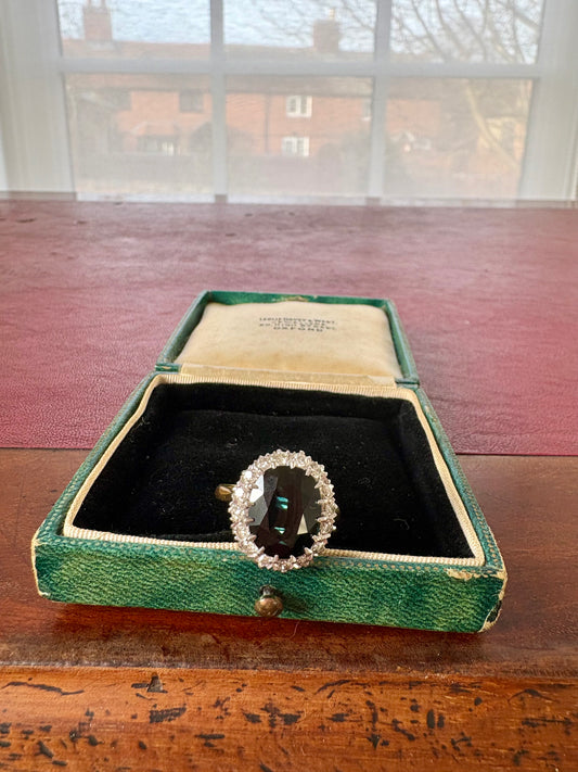 Really Gorgeous Dark Blue-Green Sapphire and Diamond Cluster Ring