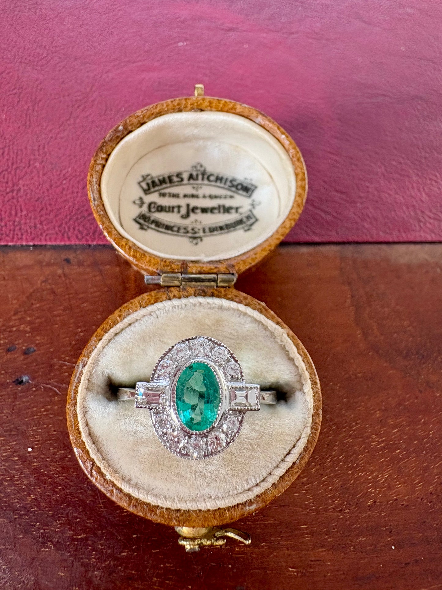 Wonderful Modern Platinum, Emerald and Vari-cut Diamond Ring