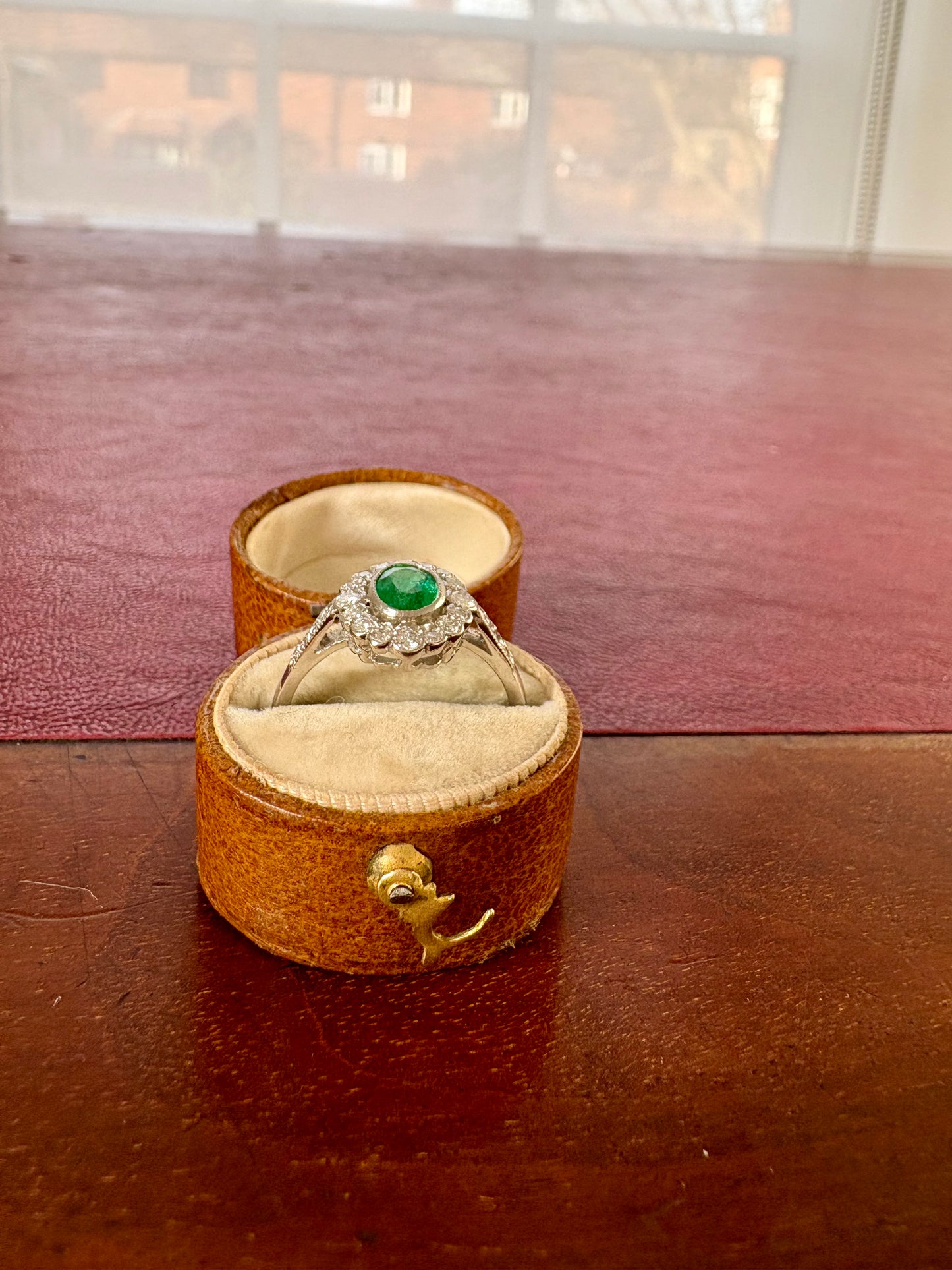 Gorgeous Platinum, Emerald and Diamond Cluster Ring