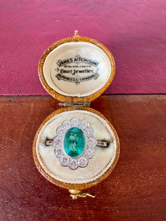 Breathtakingly Beautiful Modern Platinum, Emerald and Diamond Cluster Ring