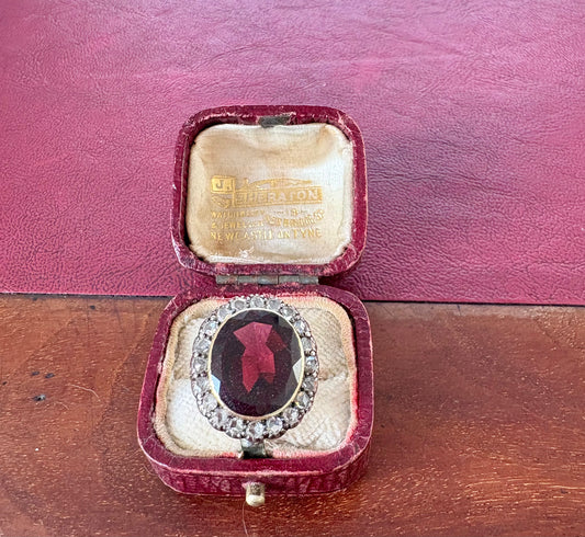 Wonderful 19th Century Garnet and Rose-cut Diamond Cluster Ring