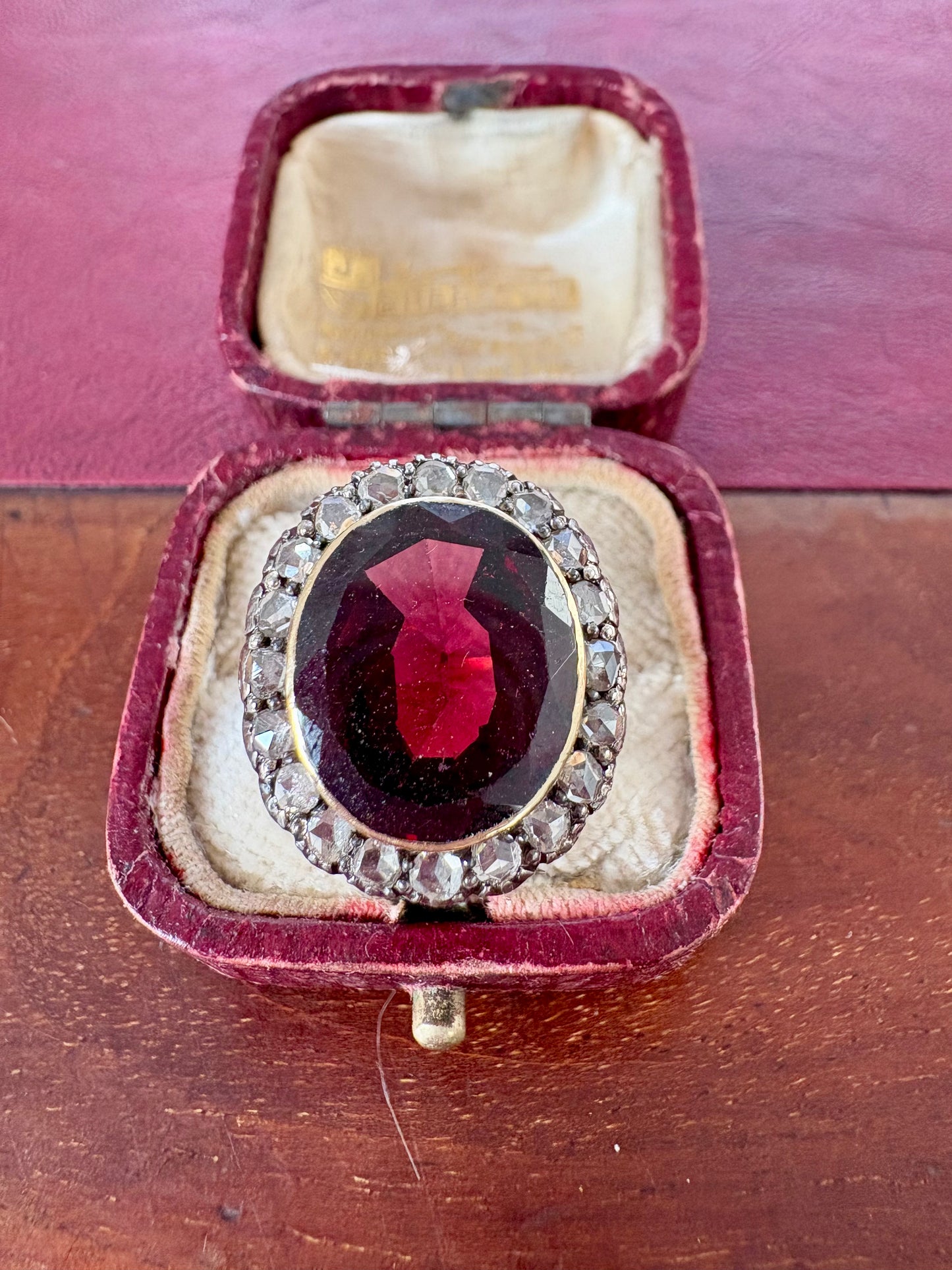 Wonderful 19th Century Garnet and Rose-cut Diamond Cluster Ring