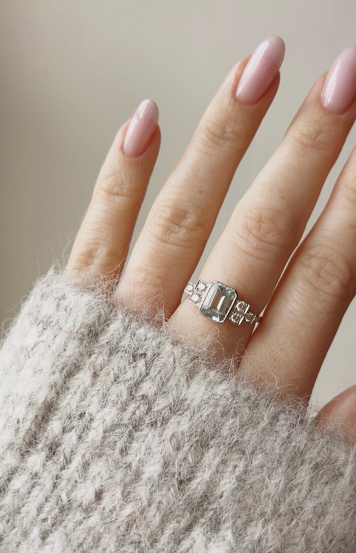 Stunning Art Deco Style Platinum, Aquamarine and Diamond Ring