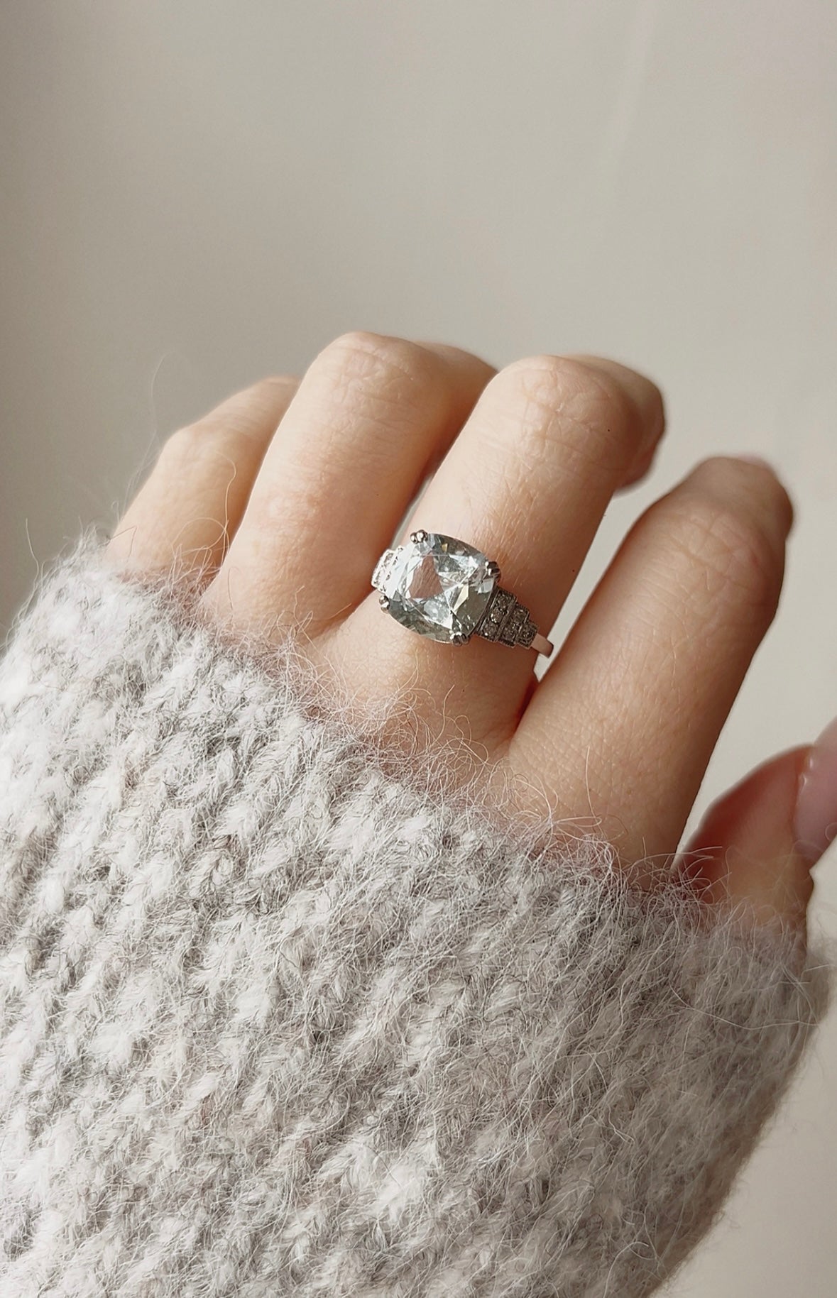 Gorgeous Art Deco Style Platinum, Aquamarine and Diamond Ring