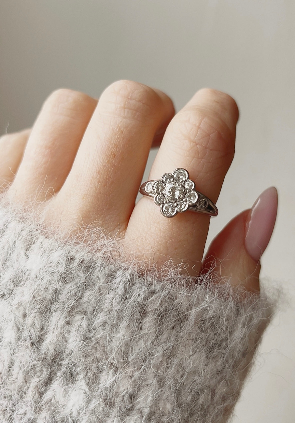 Gorgeous Chunky White Gold Diamond Cluster Ring
