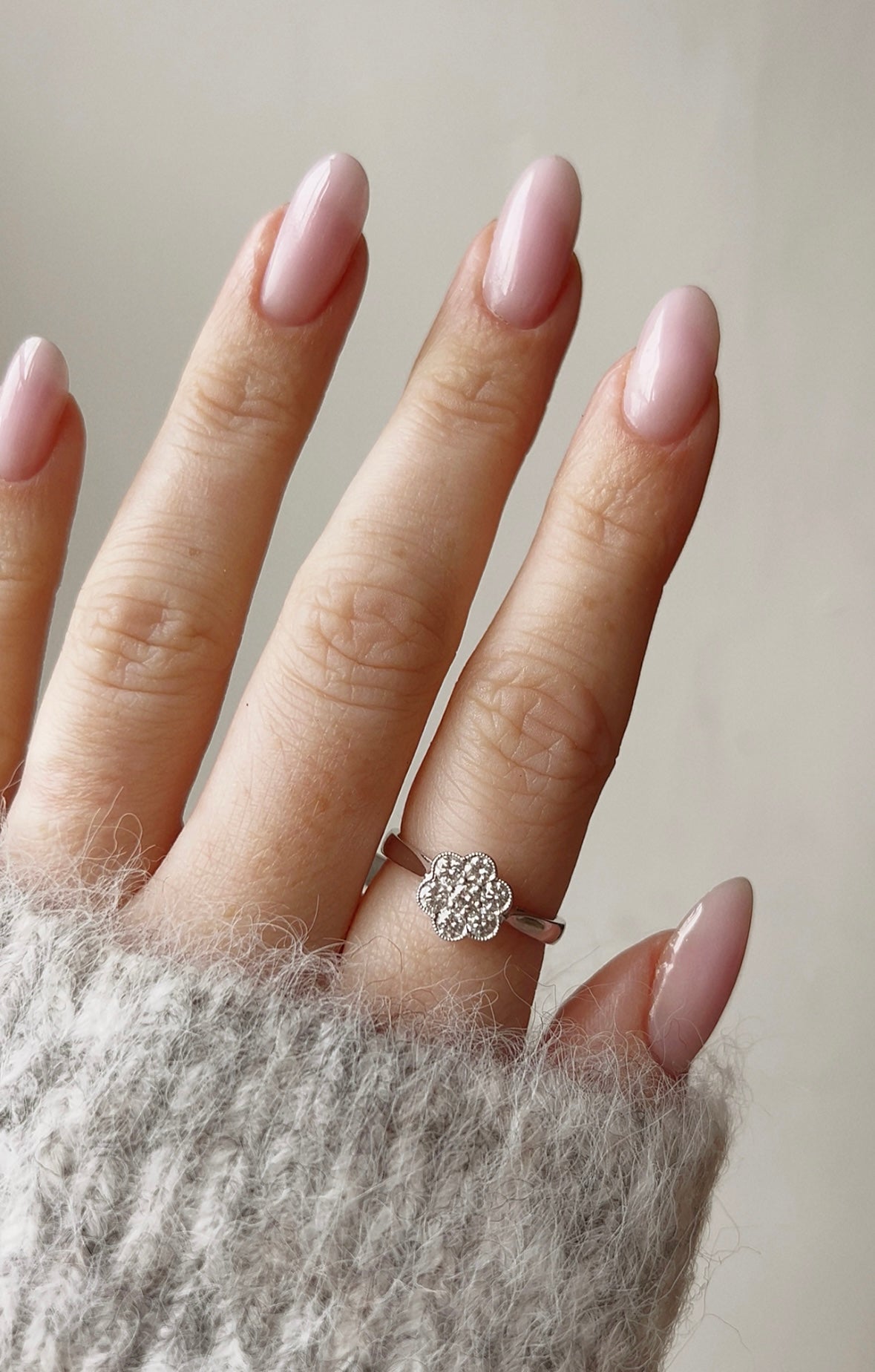 Pretty Modern Platinum and Diamond Cluster Ring