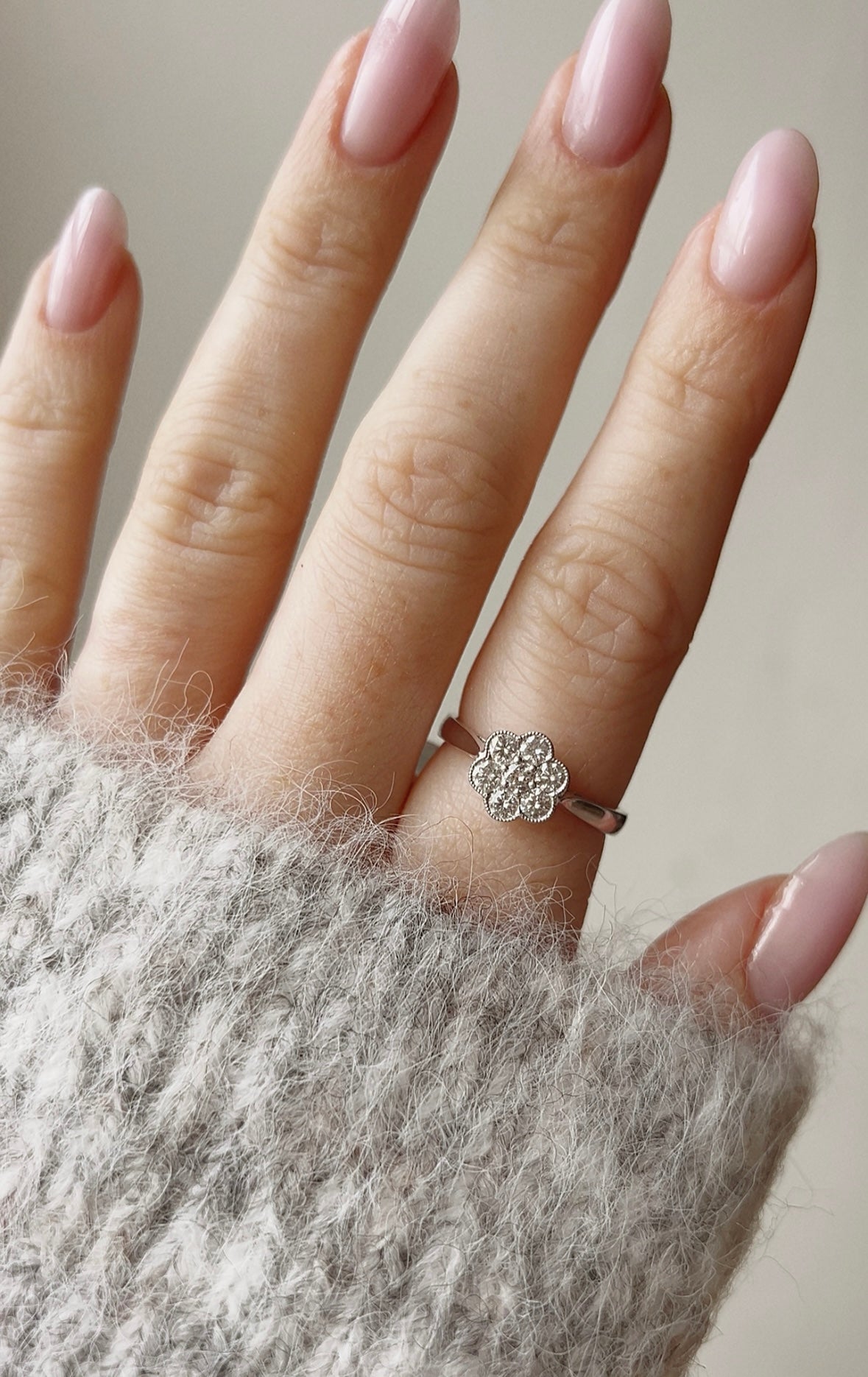 Pretty Modern Platinum and Diamond Cluster Ring