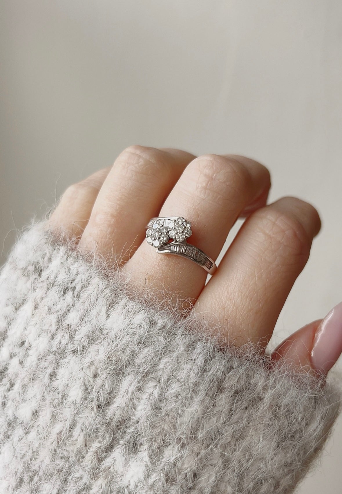 Pretty 14ct White Gold and Diamond Double Cluster Ring