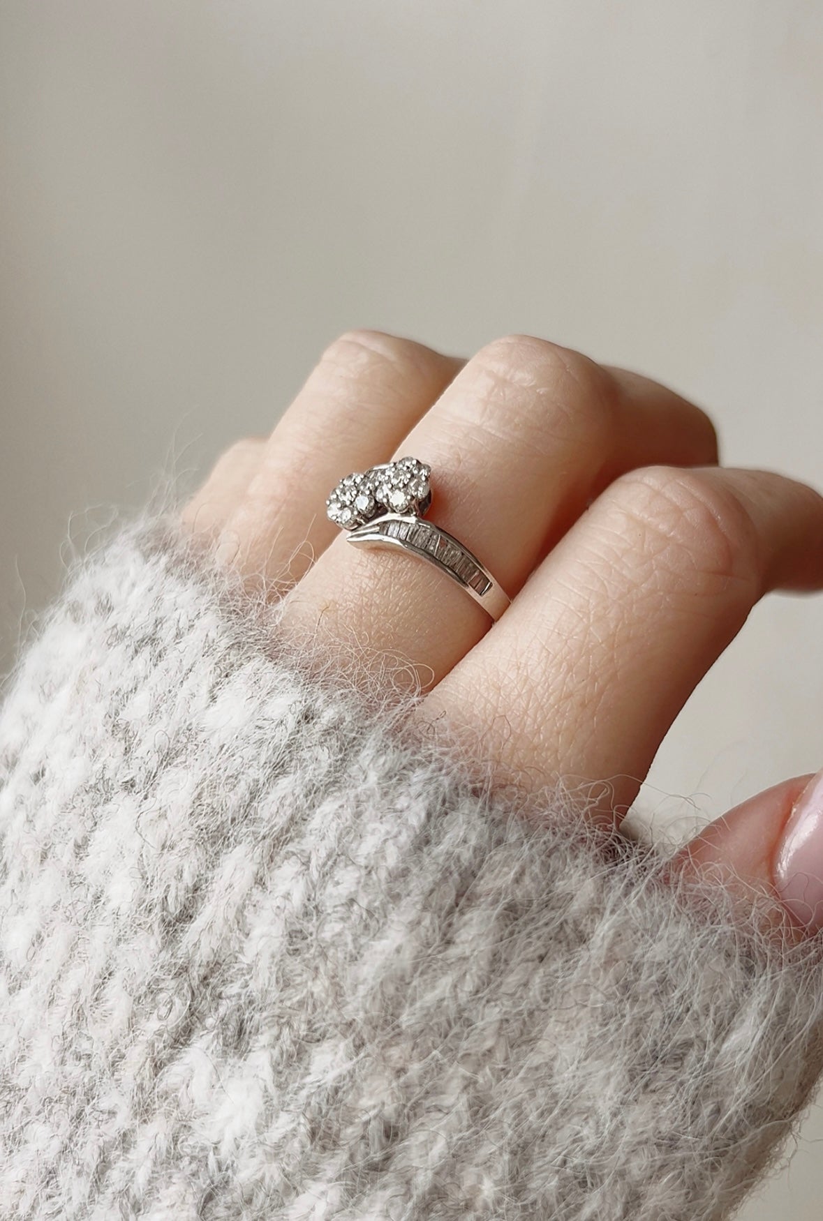 Pretty 14ct White Gold and Diamond Double Cluster Ring
