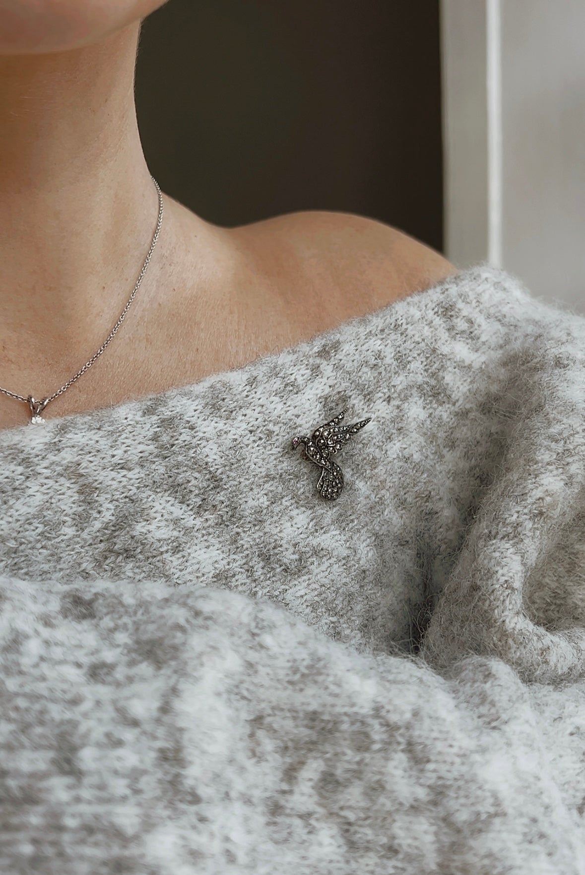 Beautiful Modern Diamond and Ruby Dove Brooch