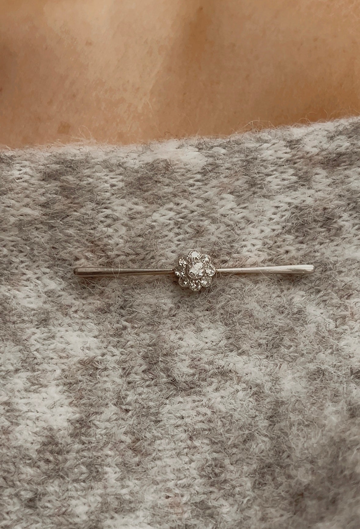 Beautiful 20th Century Platinum, Gold and Diamond Cluster Bar Brooch