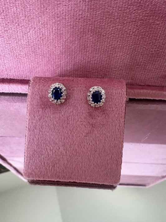 Beautiful Blue Sapphire and Diamond Cluster Earrings