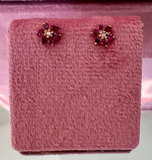 Gorgeous Pair of 9K Gold, Pink Spinel and Diamond Earrings