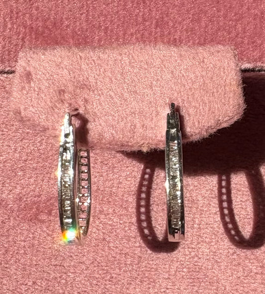 Stunning Pair of Baguette-cut Diamond Hoop Earrings