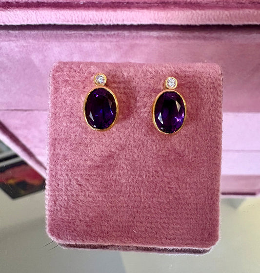 Gorgeous 14K Yellow Gold, Amethyst and Diamond Earrings