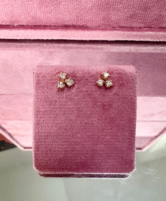 Beautiful Triple Natural Diamond Studs