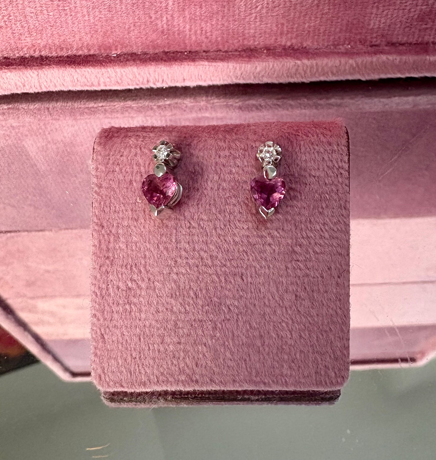 Gorgeous Modern 18ct White Gold, Pink Tourmaline Heart and Diamond Earrings