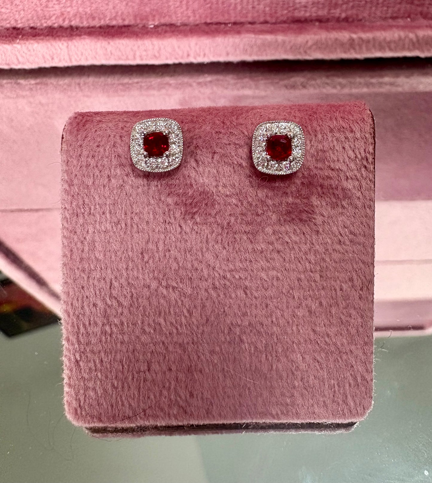 Gorgeous Modern 18ct White Gold, Ruby and Diamond Stud Earrings