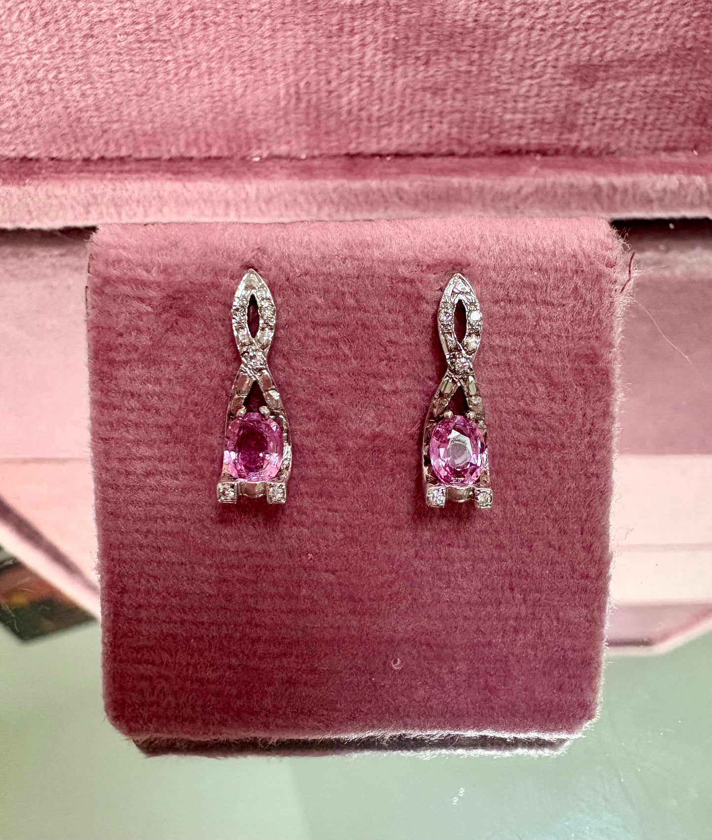 Stunning Modern Pink Sapphire and Diamond Drop Earrings