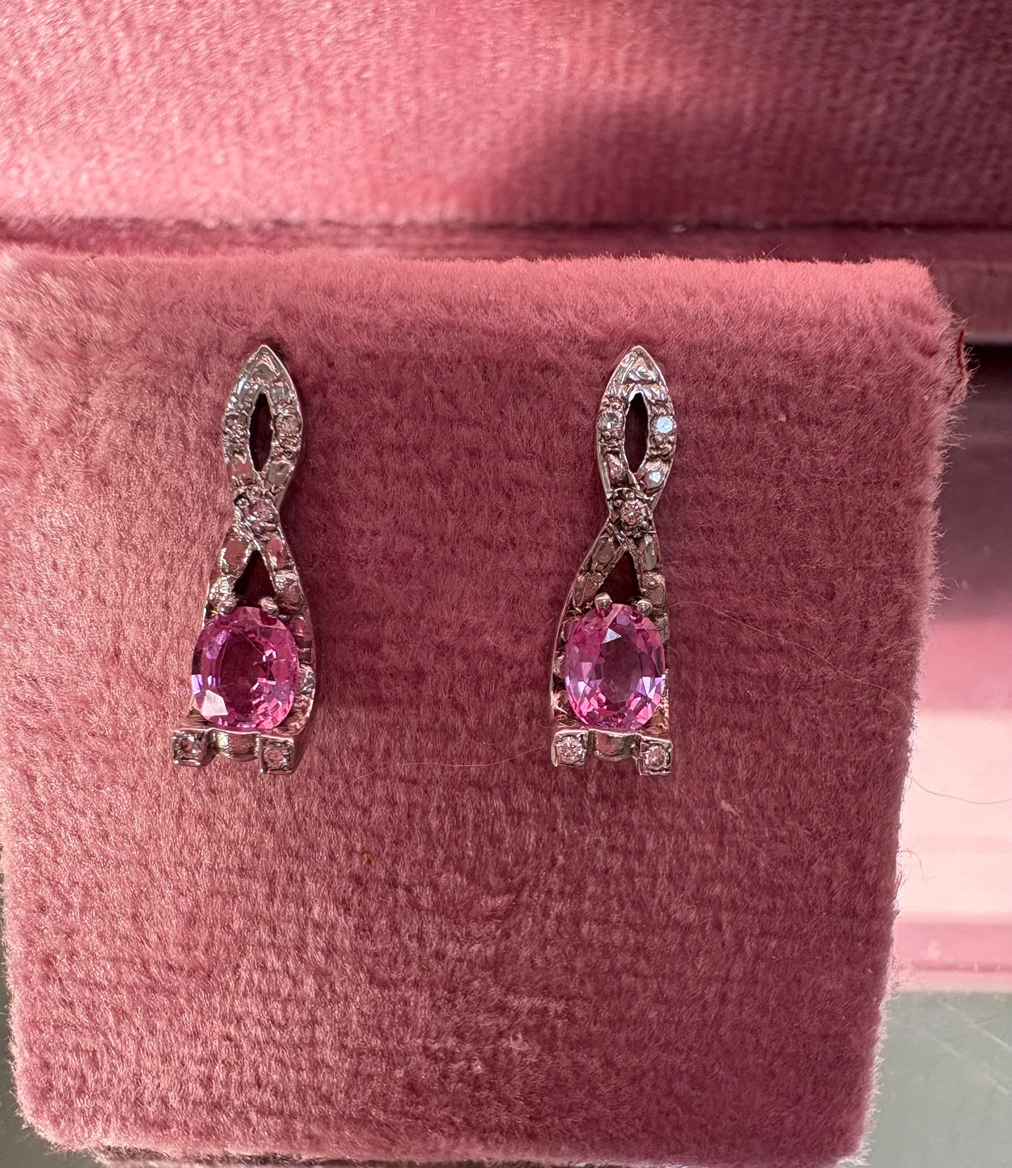 Stunning Modern Pink Sapphire and Diamond Drop Earrings