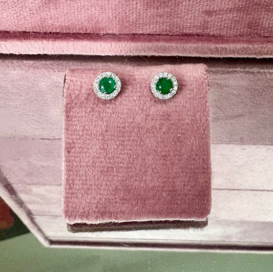 Beautiful Modern 18ct Gold Emerald and Diamond Earrings