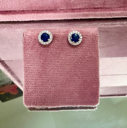 Beautiful Modern 18ct White Gold, Blue Sapphire and Diamond Earrings