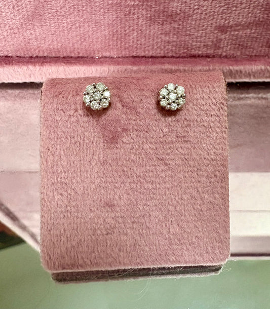 Very Pretty 9ct Gold and Natural Diamond Cluster Earrings