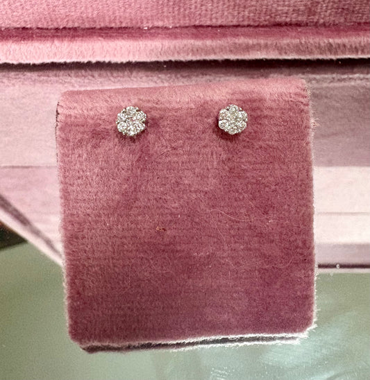 Pretty Pair of 9ct White Gold and Diamond Cluster Earrings