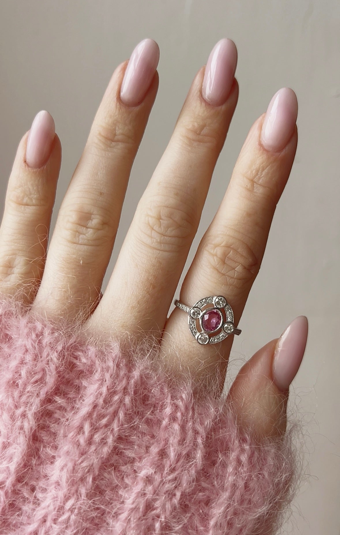 Gorgeous Modern Platinum, Pink Sapphire and Diamond Ring