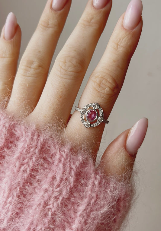 Gorgeous Modern Platinum, Pink Sapphire and Diamond Ring